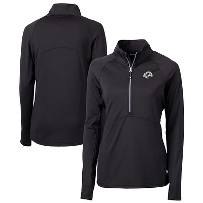 Women's Cutter & Buck Black Los Angeles Rams Adapt Eco Knit Stretch Recycled Half-Zip Pullover Top