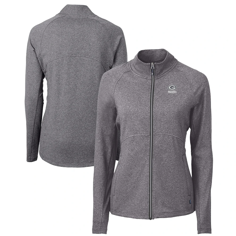 Women's Cutter & Buck Heather Black Green Bay Packers Adapt Eco Knit Heather Recycled Full-Zip Jacket