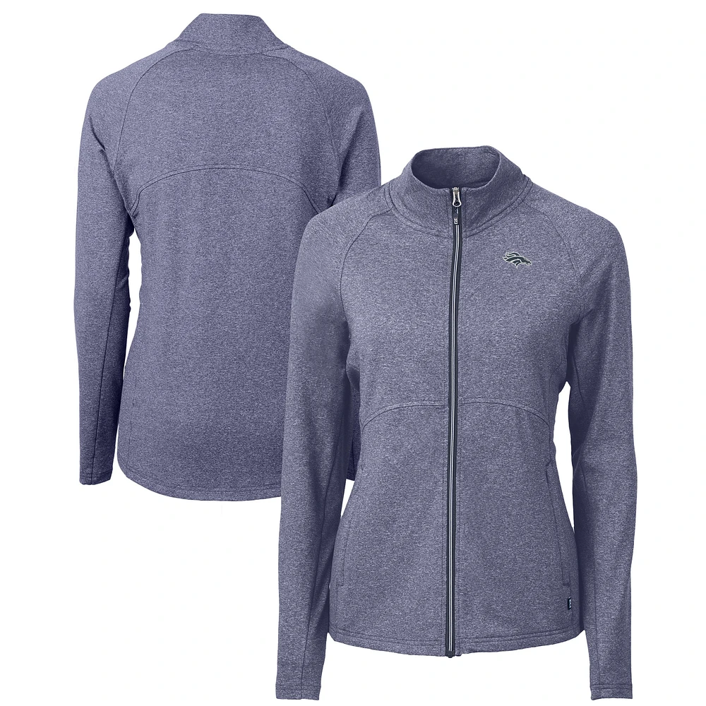 Women's Cutter & Buck Heather Navy Denver Broncos Adapt Eco Knit Heather Recycled Full-Zip Jacket