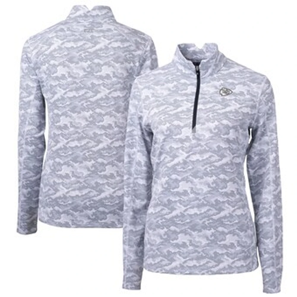 Women's Cutter & Buck Gray Kansas City Chiefs Traverse Camo Print Stretch Tri-Blend Quarter-Zip Top