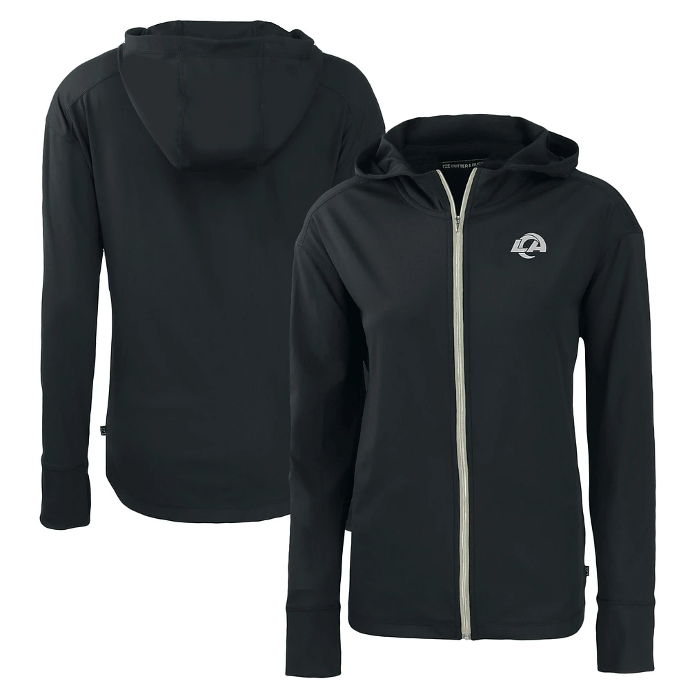 Women's Cutter & Buck Black Los Angeles Rams Daybreak Eco Recycled Full-Zip Hoodie