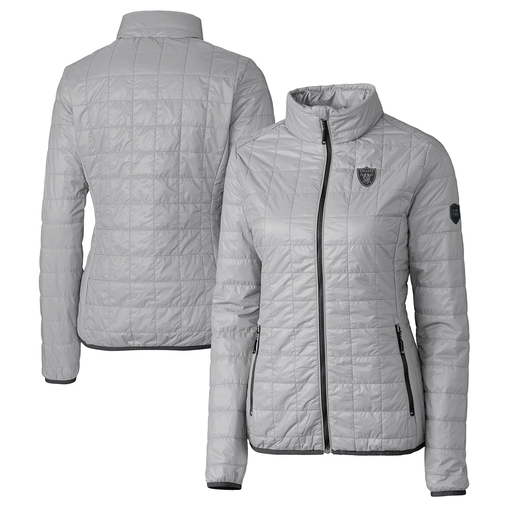 Women's Cutter & Buck Gray Las Vegas Raiders Rainier PrimaLoft Eco Insulated Full-Zip Puffer Jacket