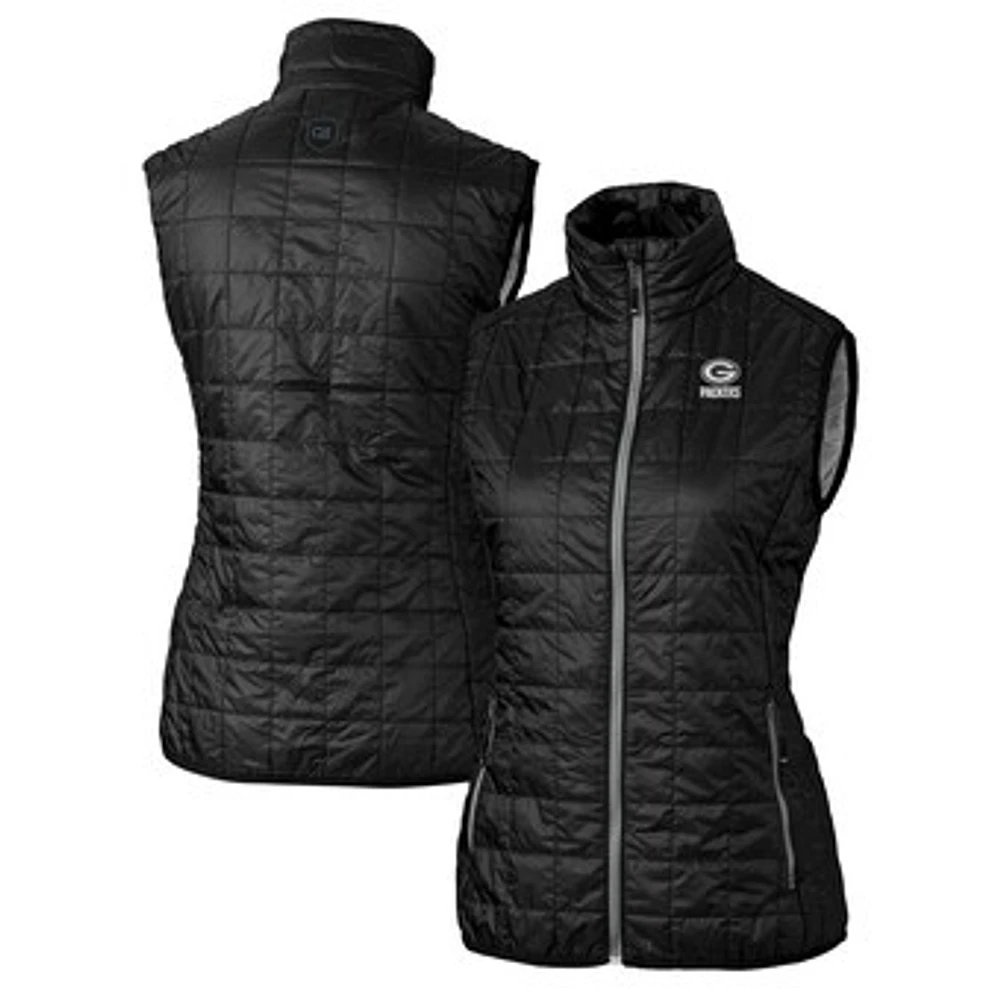 Women's Cutter & Buck Black Green Bay Packers Rainier PrimaLoft Eco Insulated Full-Zip Puffer Vest