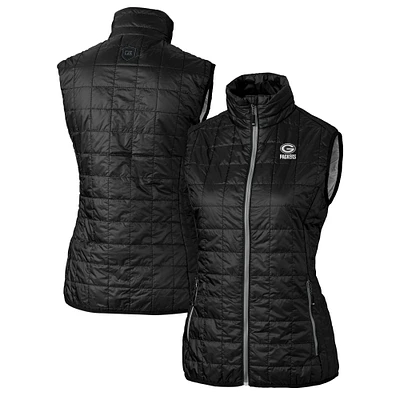 Women's Cutter & Buck Black Green Bay Packers Rainier PrimaLoft Eco Insulated Full-Zip Puffer Vest