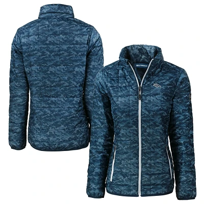 Women's Cutter & Buck Navy Denver Broncos Rainier PrimaLoft Eco Insulated Full-Zip Printed Puffer Jacket