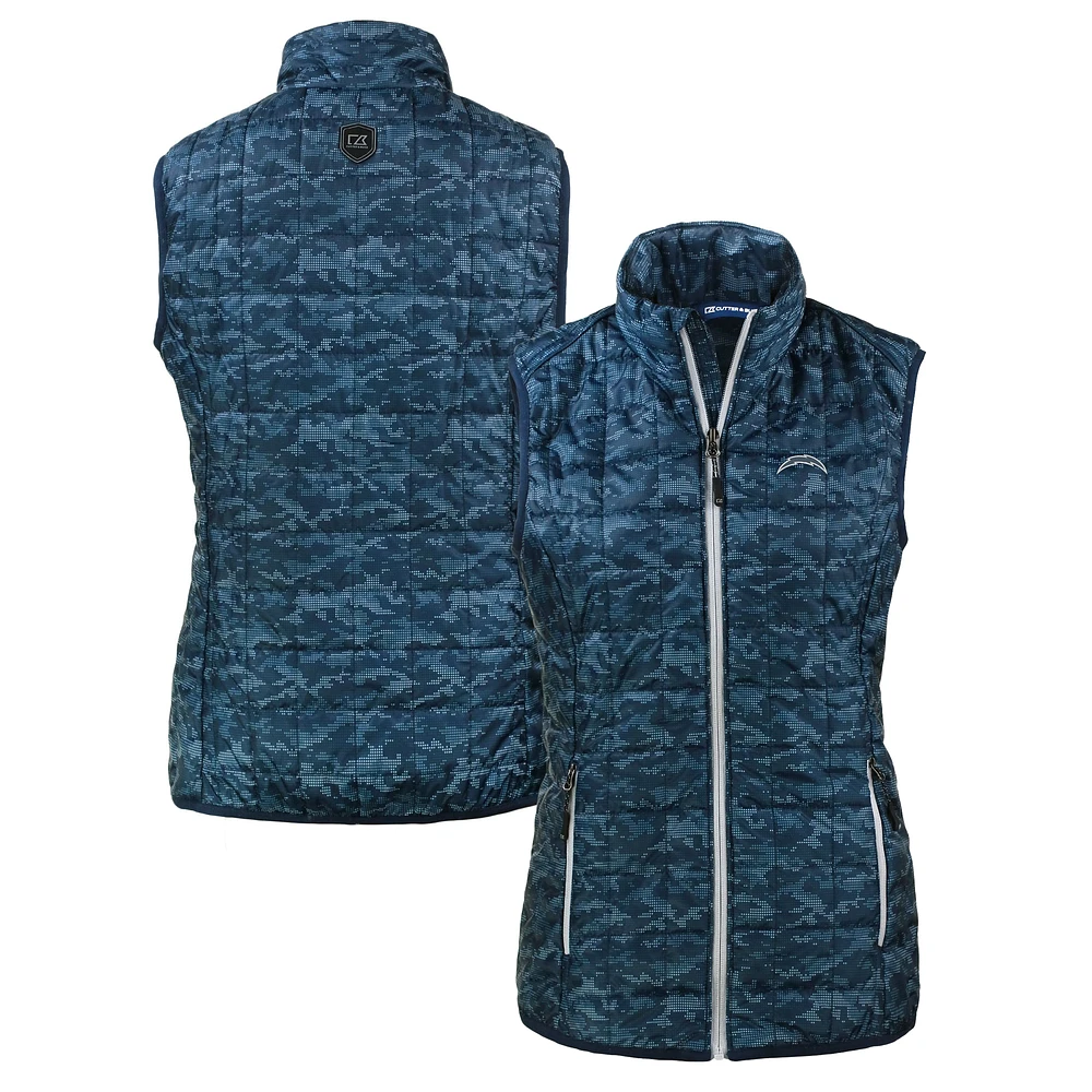 Women's Cutter & Buck Navy Los Angeles Chargers Rainier PrimaLoft Eco Insulated Full-Zip Printed Puffer Vest