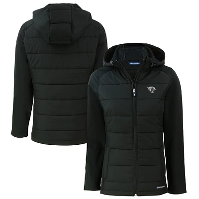 Women's Cutter & Buck Black Jacksonville Jaguars Evoke Hybrid Eco Softshell Recycled Full-Zip Hoodie Jacket