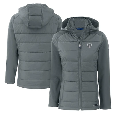 Women's Cutter & Buck Dark Gray Las Vegas Raiders Evoke Hybrid Eco Softshell Recycled Full-Zip Hoodie Jacket
