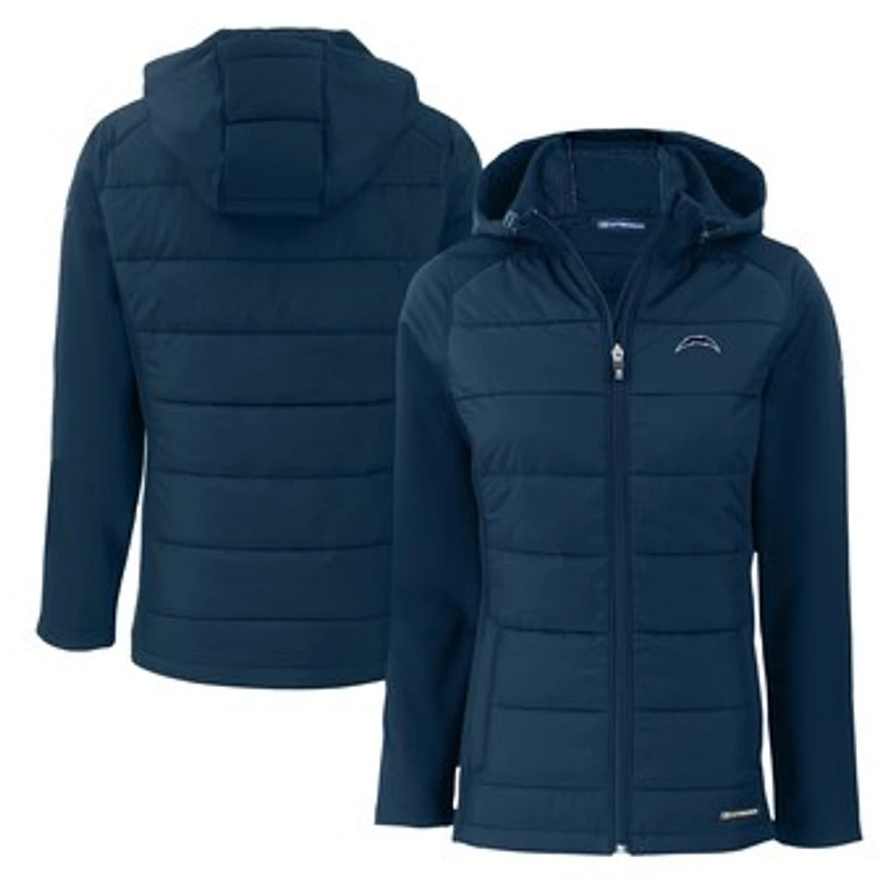 Women's Cutter & Buck Navy Los Angeles Chargers Evoke Hybrid Eco Softshell Recycled Full-Zip Hoodie Jacket