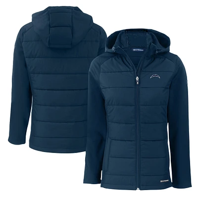 Women's Cutter & Buck Navy Los Angeles Chargers Evoke Hybrid Eco Softshell Recycled Full-Zip Hoodie Jacket