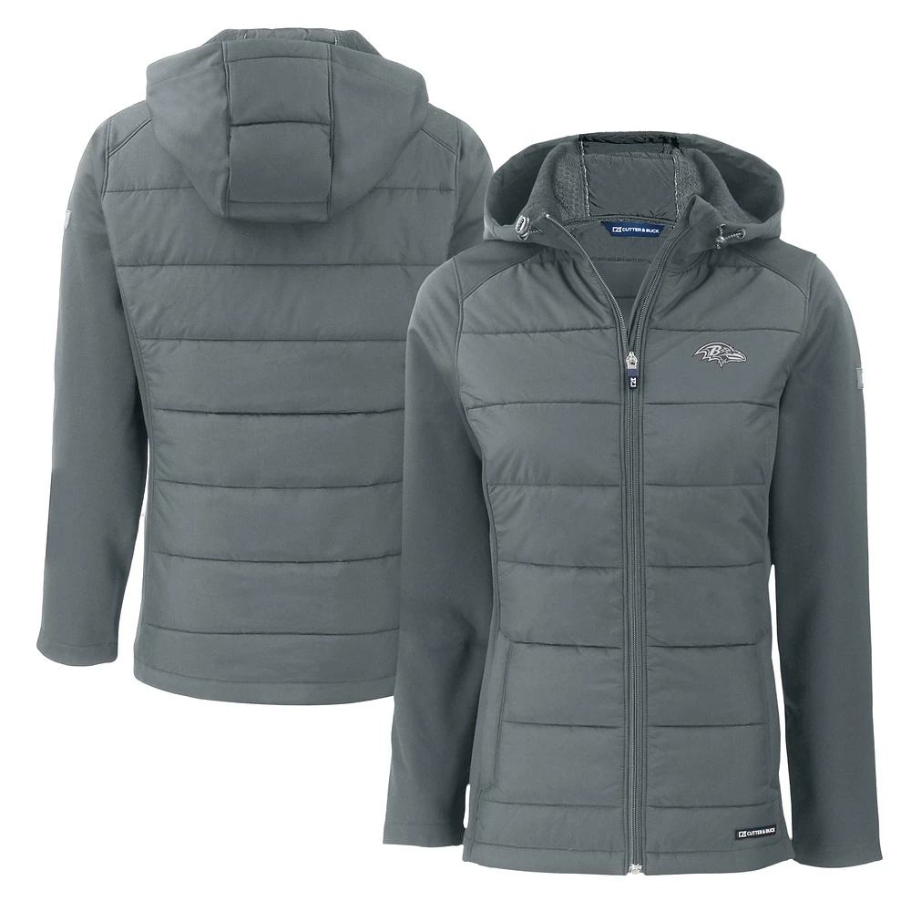 Women's Cutter & Buck Dark Gray Baltimore Ravens Evoke Hybrid Eco Softshell Recycled Full-Zip Hoodie Jacket