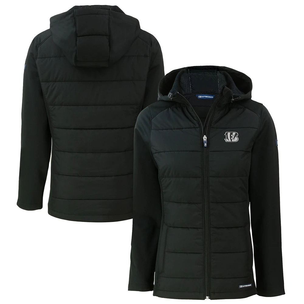 Women's Cutter & Buck Cincinnati Bengals Evoke Hybrid Eco Softshell Recycled Full-Zip Hoodie Jacket
