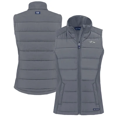 Women's Cutter & Buck Gray Baltimore Ravens Evoke Hybrid Eco Softshell Recycled Full-Zip Vest
