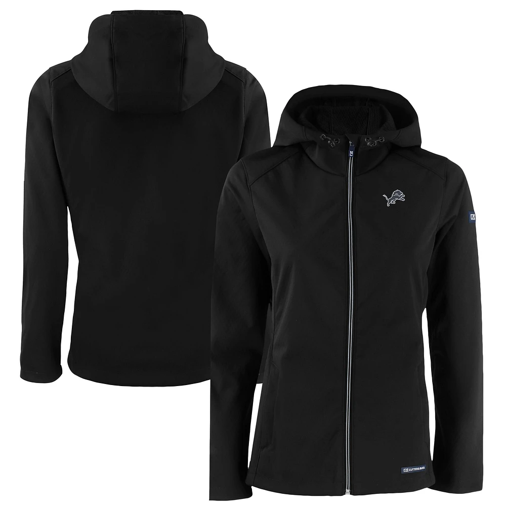 Women's Cutter & Buck Black Detroit Lions Evoke Eco Softshell Recycled Full-Zip Hoodie Jacket