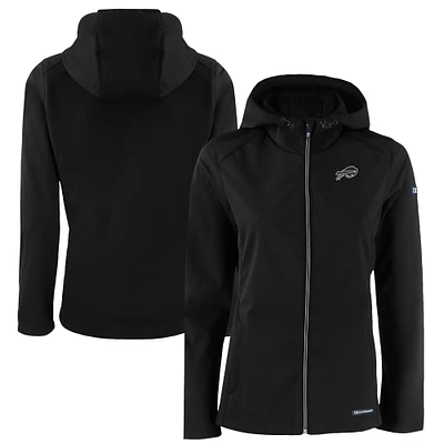 Women's Cutter & Buck Black Buffalo Bills Evoke Eco Softshell Recycled Full-Zip Hoodie Jacket