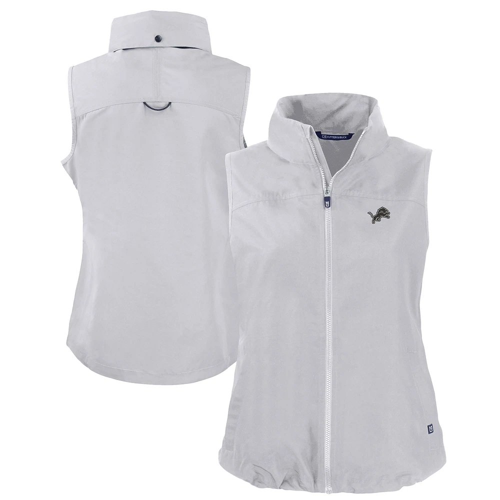 Women's Cutter & Buck Gray Detroit Lions Charter Eco Recycled Full-Zip Hoodie Vest