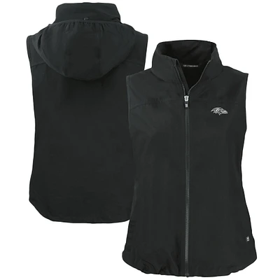 Women's Cutter & Buck Black Baltimore Ravens Charter Eco Recycled Full-Zip Hoodie Vest