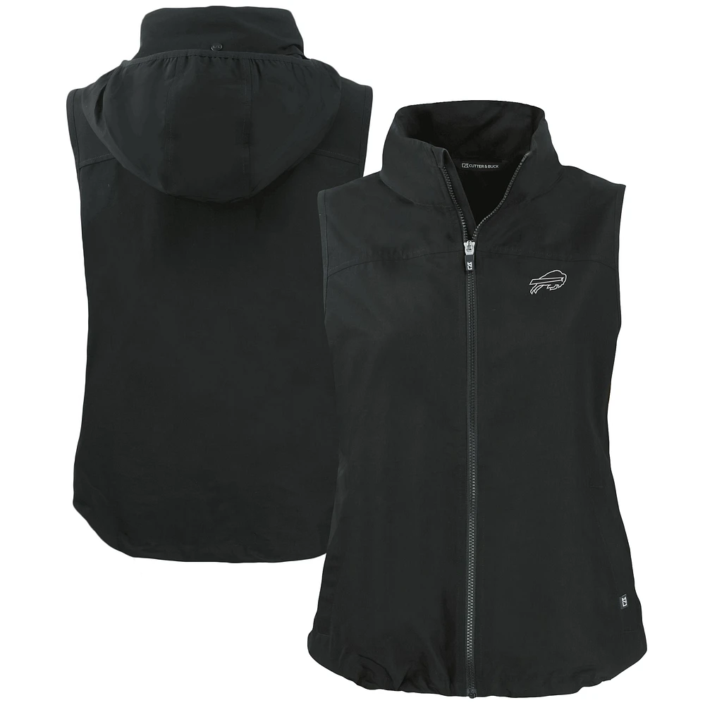 Women's Cutter & Buck Black Buffalo Bills Charter Eco Recycled Full-Zip Hoodie Vest