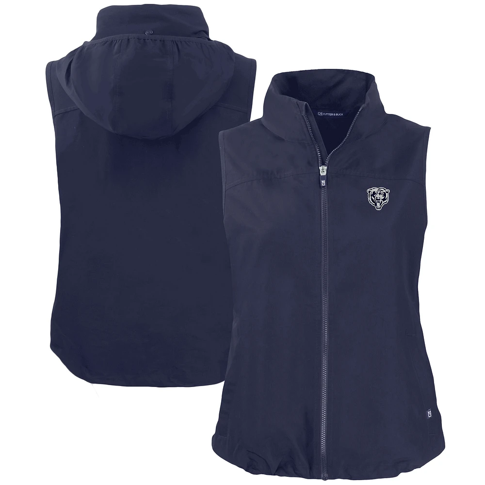 Women's Cutter & Buck Navy Chicago Bears Charter Eco Recycled Full-Zip Hoodie Vest
