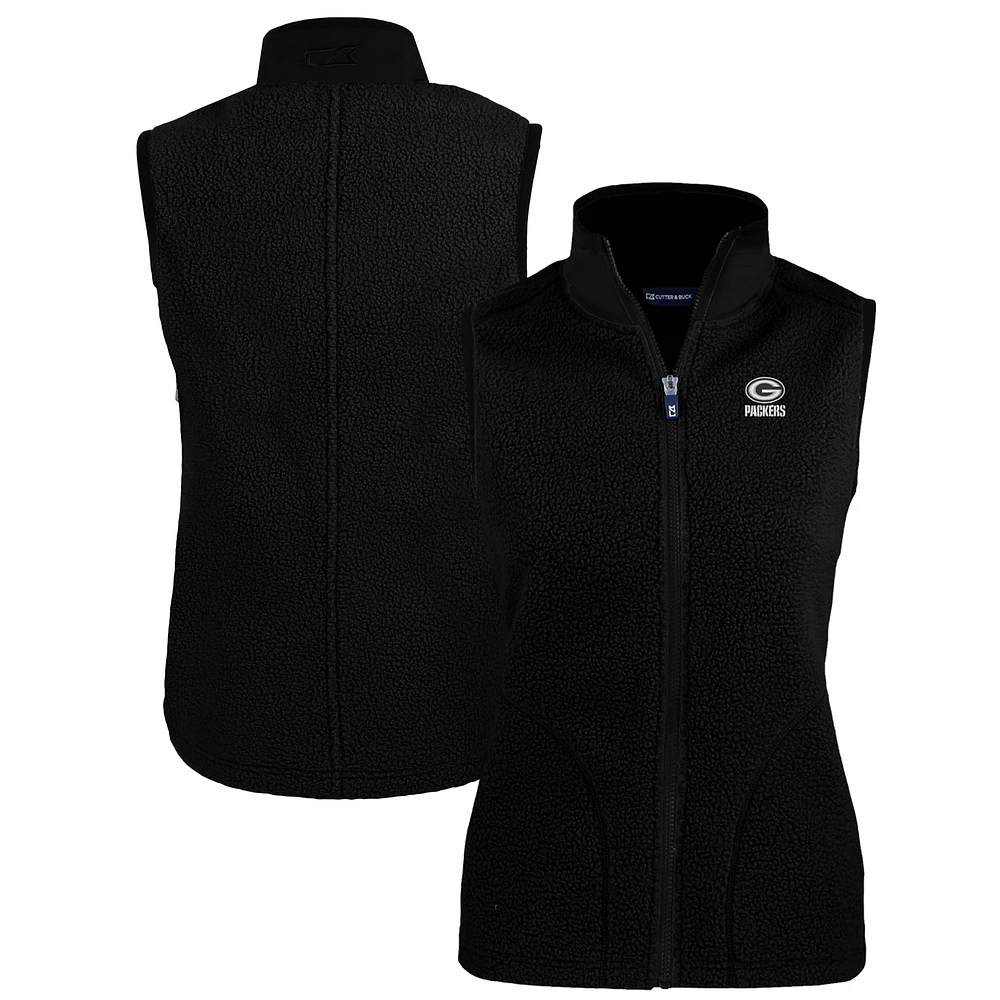 Women's Cutter & Buck Black Green Bay Packers Cascade Eco Sherpa Fleece Full-Zip Vest