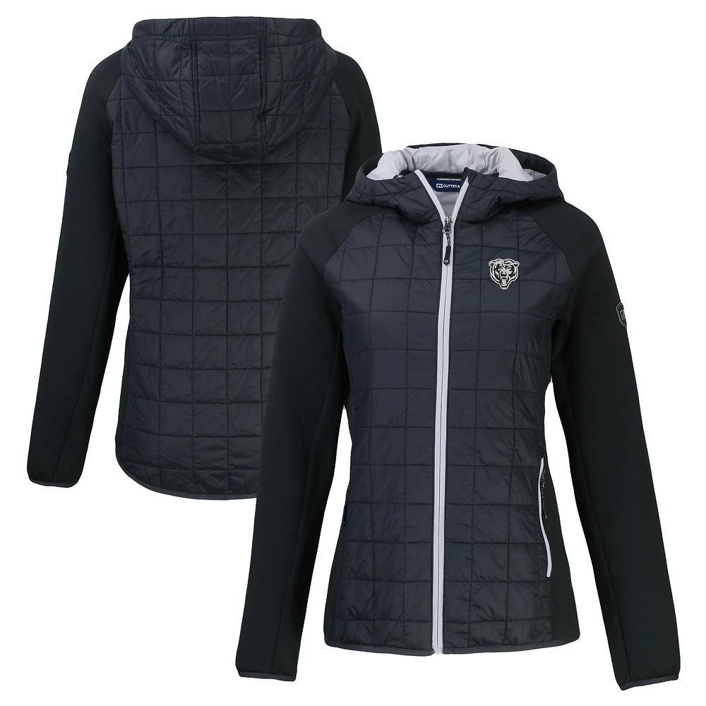 Women's Cutter & Buck Black Chicago Bears Rainier PrimaLoft Eco Hybrid Full-Zip Hoodie Jacket