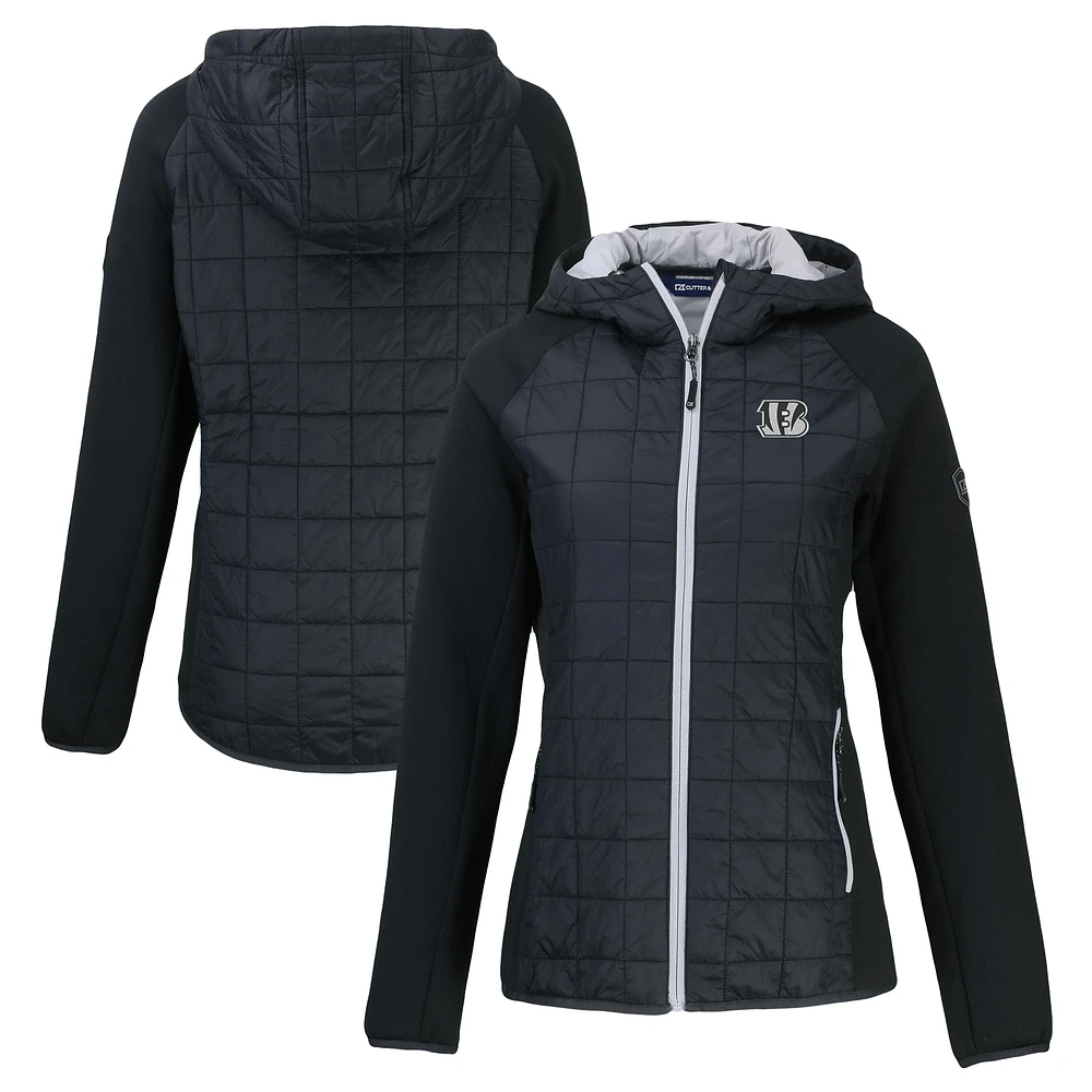 Women's Cutter & Buck Black Cincinnati Bengals Rainier PrimaLoft Eco Hybrid Full-Zip Hoodie Jacket