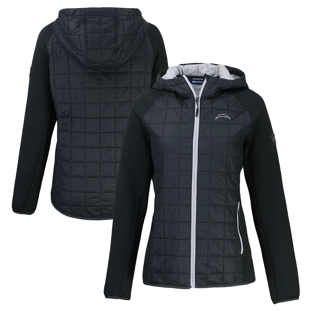 Women's Cutter & Buck Black Los Angeles Chargers Rainier PrimaLoft Eco Hybrid Full-Zip Hoodie Jacket