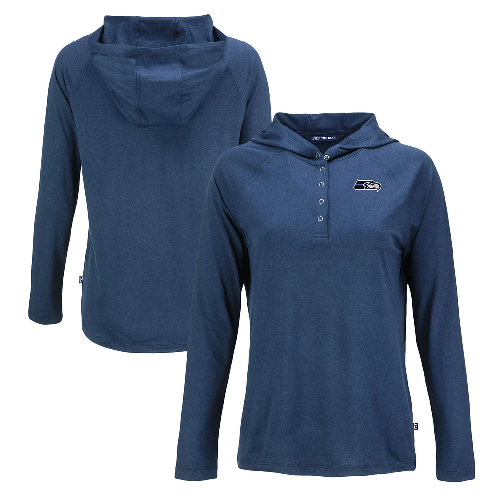 Women's Cutter & Buck Navy Seattle Seahawks Coastline Epic Comfort Eco Recycled Long Sleeve Hoodie T-Shirt