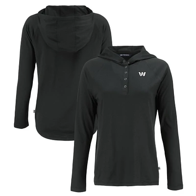 Women's Cutter & Buck Black Washington Commanders Coastline Epic Comfort Eco Recycled Long Sleeve Hoodie T-Shirt