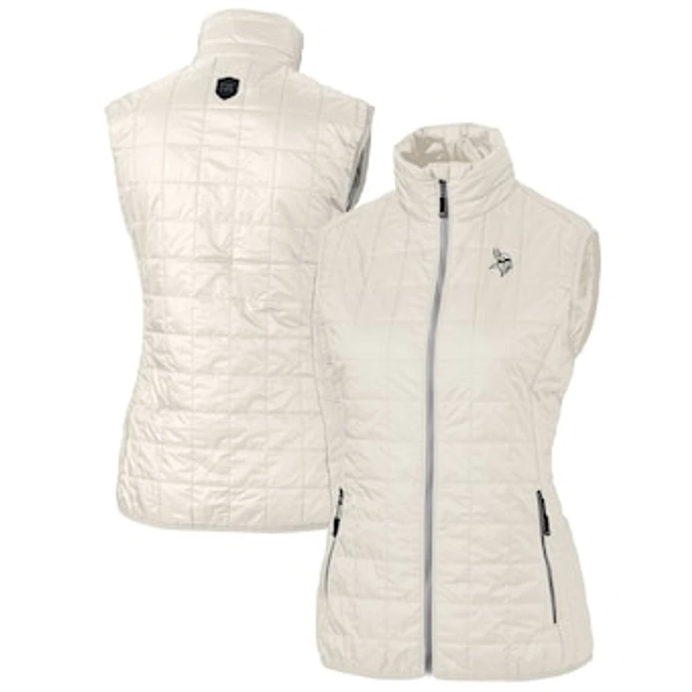 Women's Cutter & Buck Cream Minnesota Vikings Rainier PrimaLoft Eco Insulated Full-Zip Puffer Vest