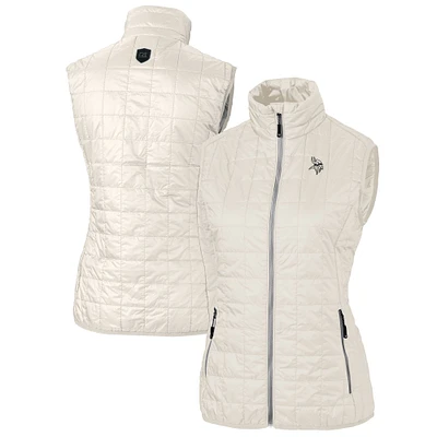 Women's Cutter & Buck Cream Minnesota Vikings Rainier PrimaLoft Eco Insulated Full-Zip Puffer Vest