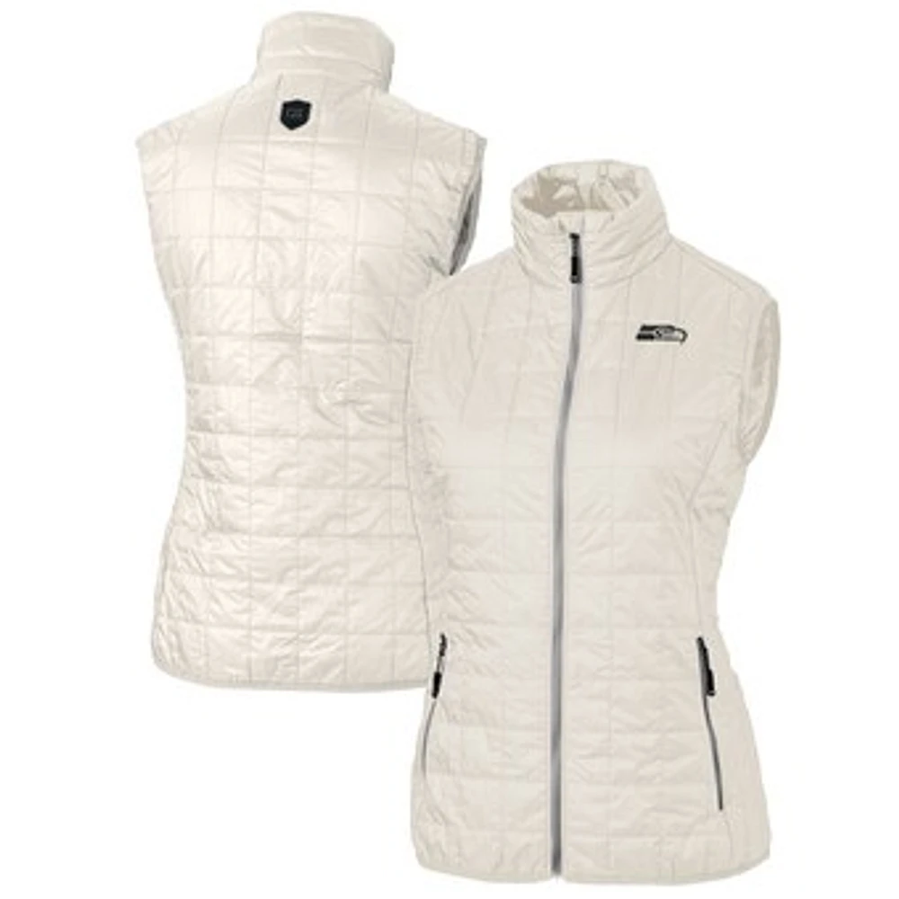 Women's Cutter & Buck Cream Seattle Seahawks Rainier PrimaLoft Eco Insulated Full-Zip Puffer Vest