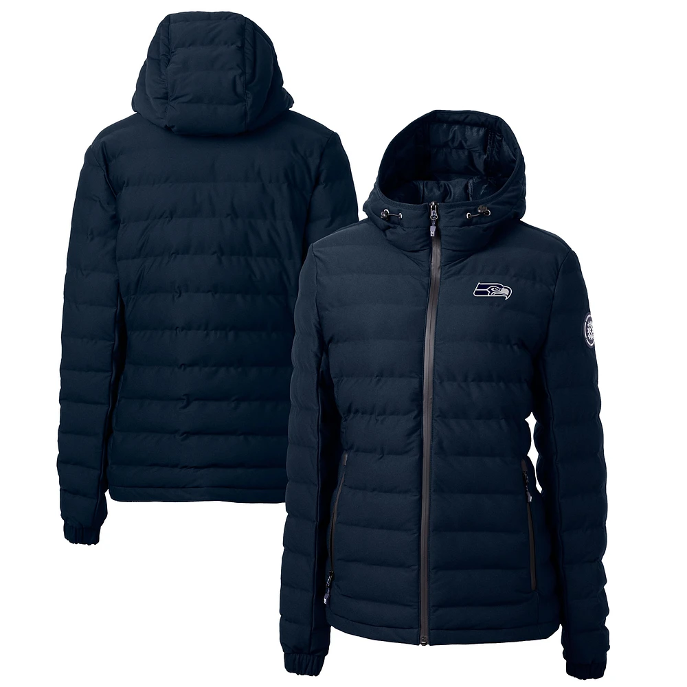 Women's Cutter & Buck College Navy Seattle Seahawks Mission Ridge Repreve® Eco Insulated Full-Zip Hoodie Puffer Jacket