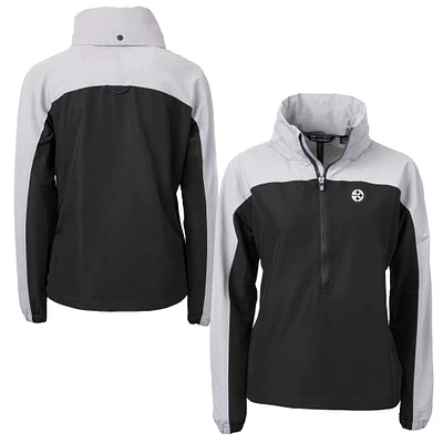 Women's Cutter & Buck Black/Gray Pittsburgh Steelers Charter Eco Recycled Half-Zip Hoodie Anorak Jacket