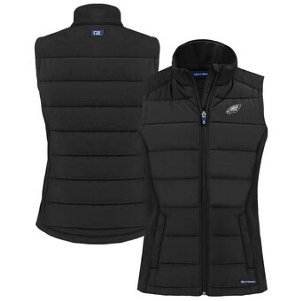 Women's Cutter & Buck Black Philadelphia Eagles Evoke Hybrid Eco Softshell Recycled Full-Zip Vest