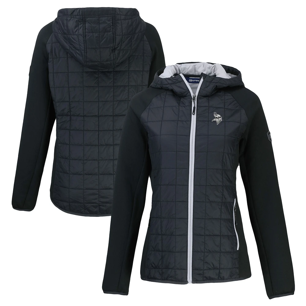 Women's Cutter & Buck Black Minnesota Vikings Rainier PrimaLoft Eco Hybrid Full-Zip Hoodie Jacket