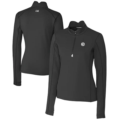 Women's Cutter & Buck Black Pittsburgh Steelers Traverse Stretch DryTec Quarter-Zip Top