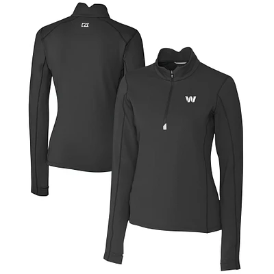 Women's Cutter & Buck Black Washington Commanders Traverse Stretch DryTec Quarter-Zip Top
