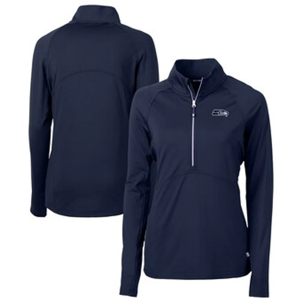 Women's Cutter & Buck College Navy Seattle Seahawks Adapt Eco Knit Stretch Recycled Raglan Half-Zip Top