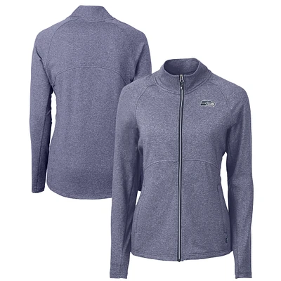 Women's Cutter & Buck Heather Navy Seattle Seahawks Adapt Eco Knit Recycled Raglan Full-Zip Jacket