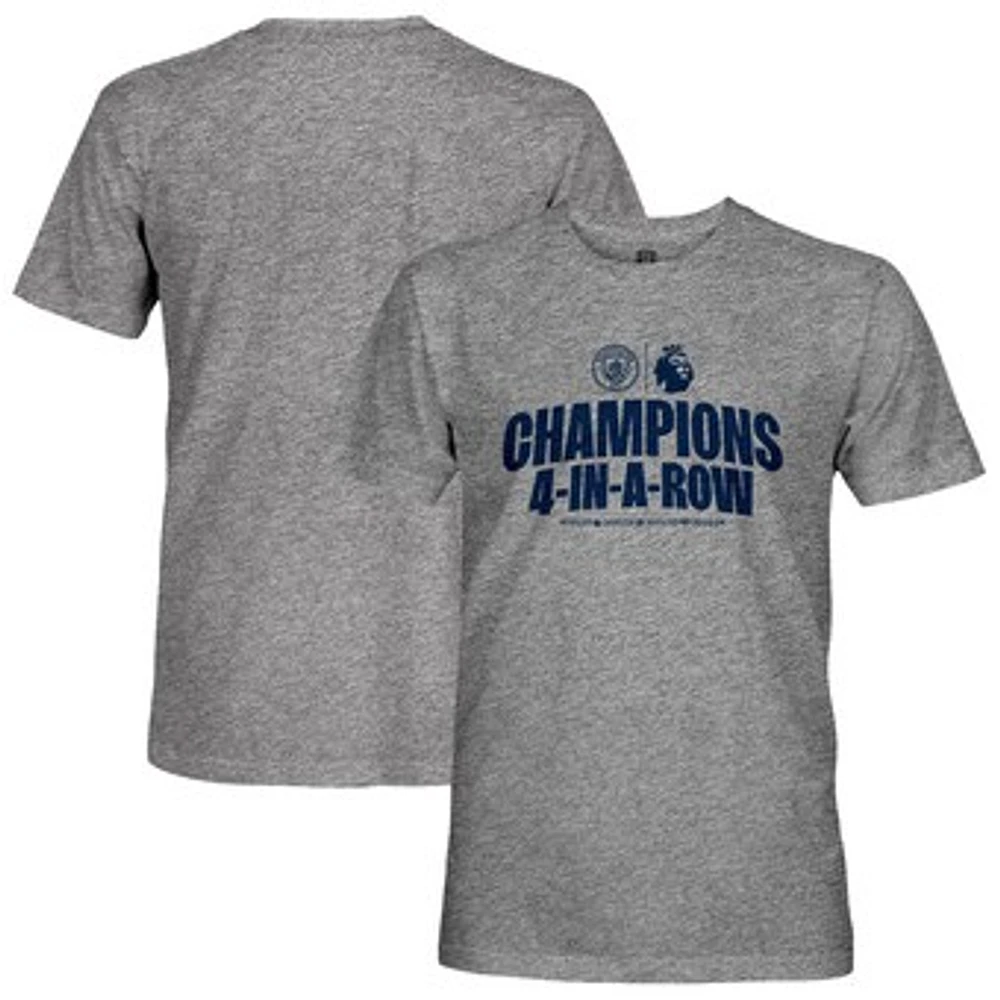 Men's 1863FC Heather Gray Manchester City Four-Time Consecutive Premier League Champions Lockup Retro Tri-Blend T-Shirt