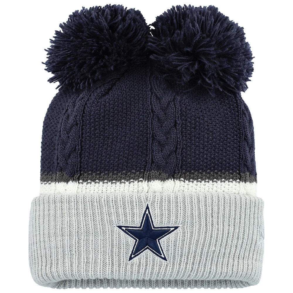 Women's New Era Navy Dallas Cowboys Double Bubble Cuffed Knit Hat with Poms
