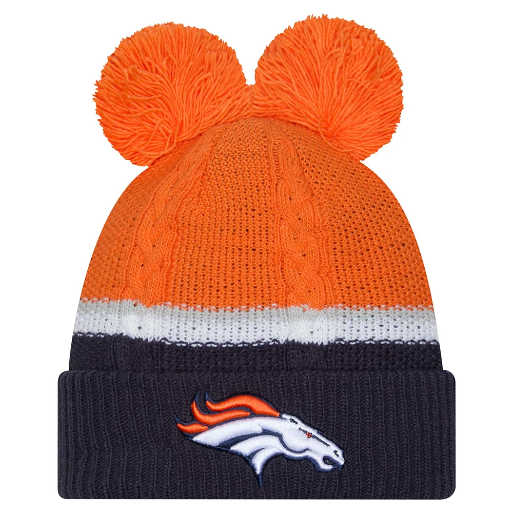 Women's New Era Orange Denver Broncos Double Bubble Cuffed Knit Hat with Poms