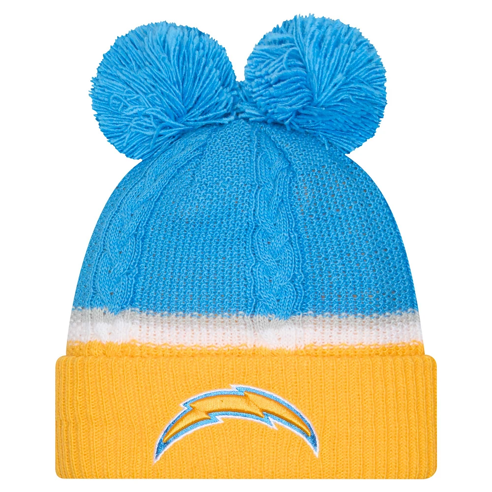 Women's New Era Powder Blue Los Angeles Chargers Double Bubble Cuffed Knit Hat with Poms