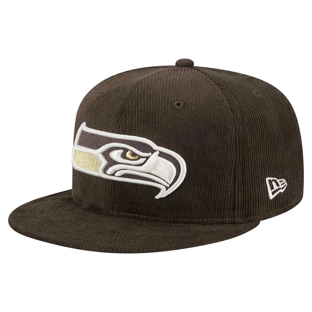 Men's New Era Brown Seattle Seahawks Choco Cord 59FIFTY Fitted Hat