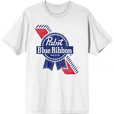 Men's White Pabst Blue Ribbon Logo T-Shirt
