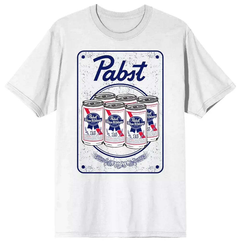 Men's White Pabst Blue Ribbon Placement Print T-Shirt