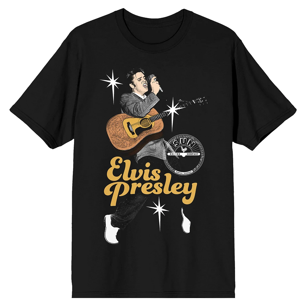 Men's Black Elvis Presley Singing With Guitar T-Shirt