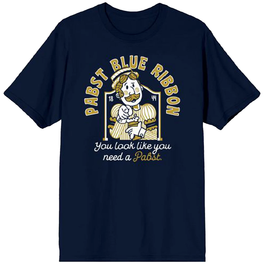 Men's Navy Pabst Blue Ribbon You Look Like Need T-Shirt