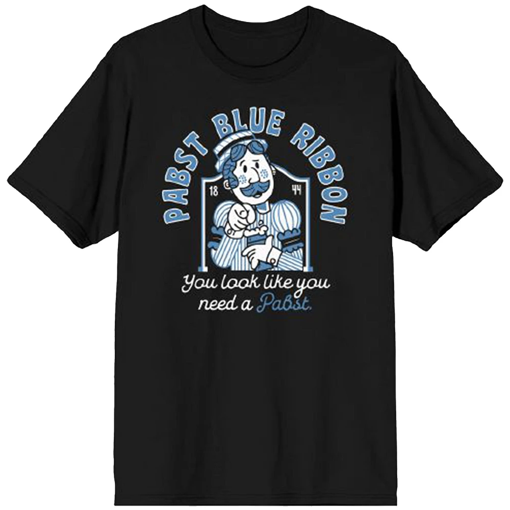 Men's Black Pabst Blue Ribbon You Look Like Need T-Shirt